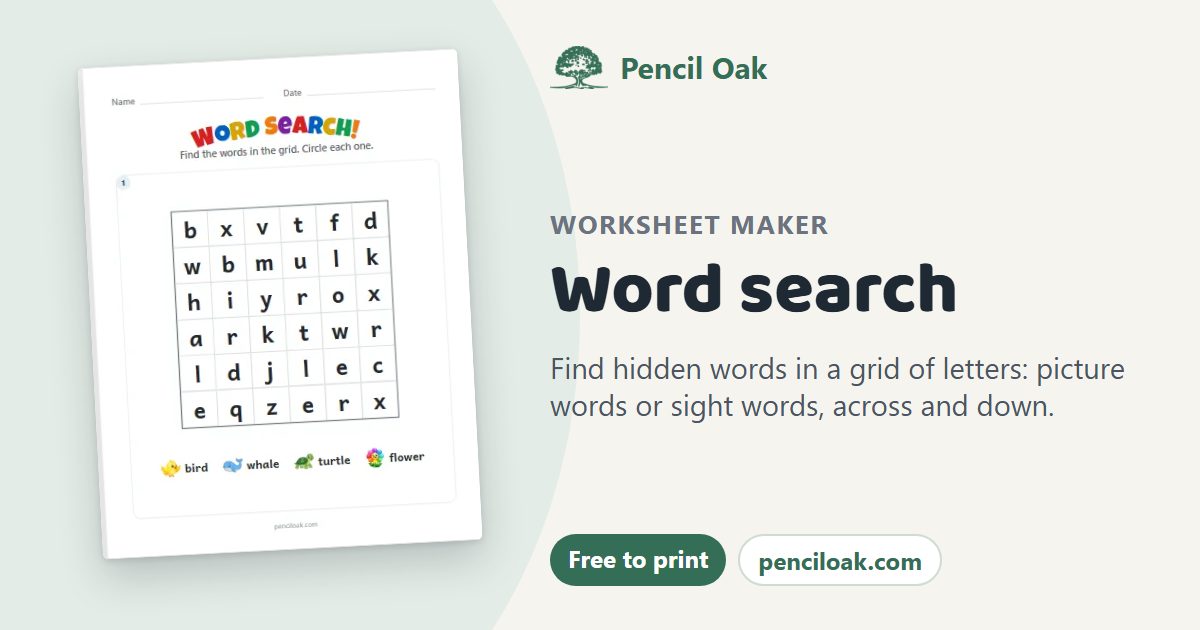 Word search worksheets for kids — Pencil Oak