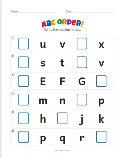 ABC order · Both · 2 missing · 6 rows worksheet