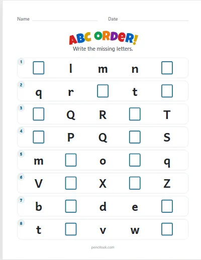ABC order · Both · 2 missing · 8 rows worksheet