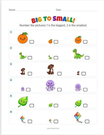 Big to small · 6 rows worksheet