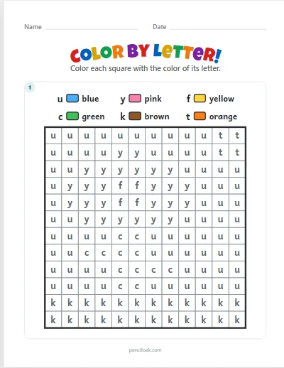Color by letter · Lowercase · set 2 worksheet