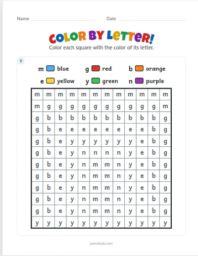 Color by letter · Lowercase · set 3 worksheet
