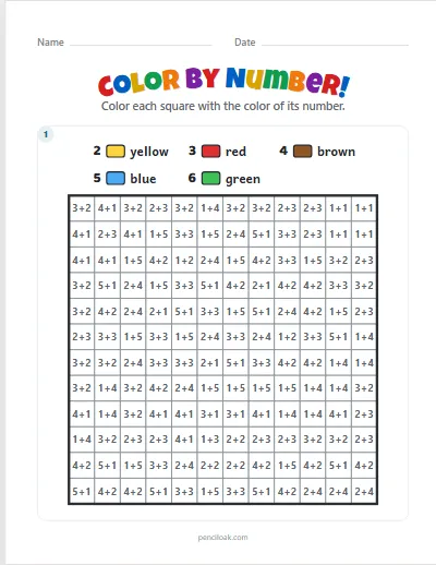 Color by number · Addition · Apple tree · 1 picture worksheet