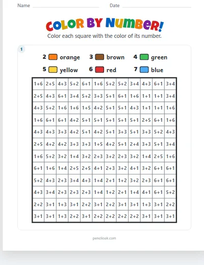 Color by number · Addition · House · 1 picture worksheet