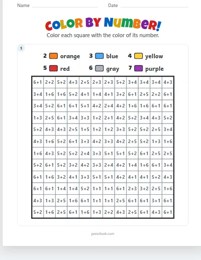 Color by number · Addition · Rocket · 1 picture worksheet
