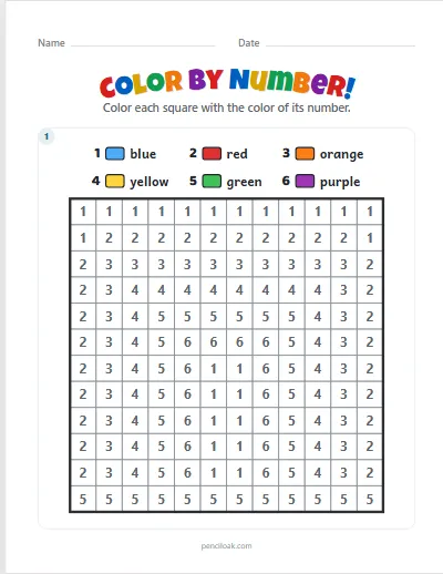 Color by number · Numbers · Rainbow · 1 picture worksheet