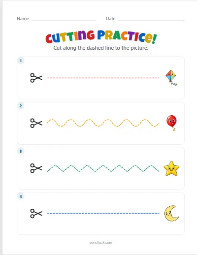 Cutting practice · Easy · 4 lines worksheet