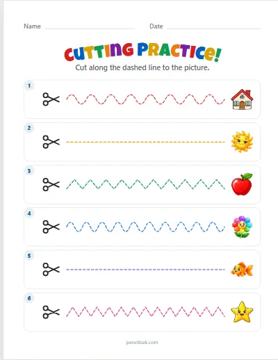 Cutting practice · Easy · 6 lines · set 2 worksheet