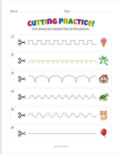 Cutting practice · Mixed · 6 lines · set 2 worksheet