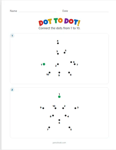 Dot to dot · 1 to 10 · 2 pictures · set 3 worksheet