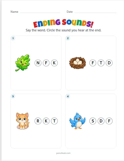 Ending sounds · Capitals · 4 questions worksheet