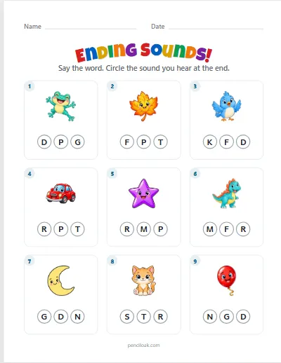 Ending sounds · Capitals · 9 questions worksheet