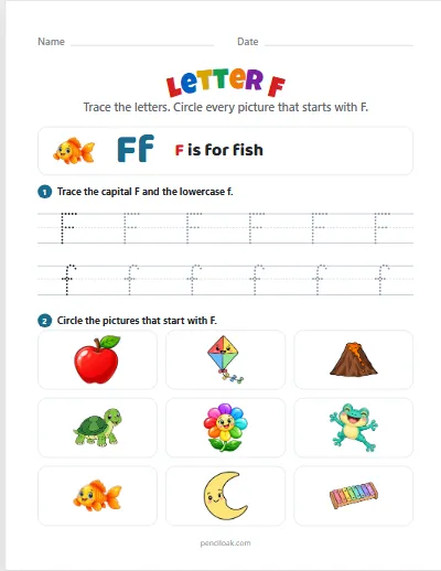 Letter F worksheet