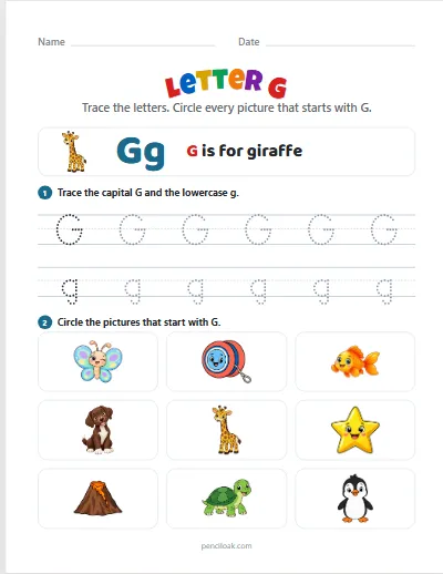 Letter G worksheet