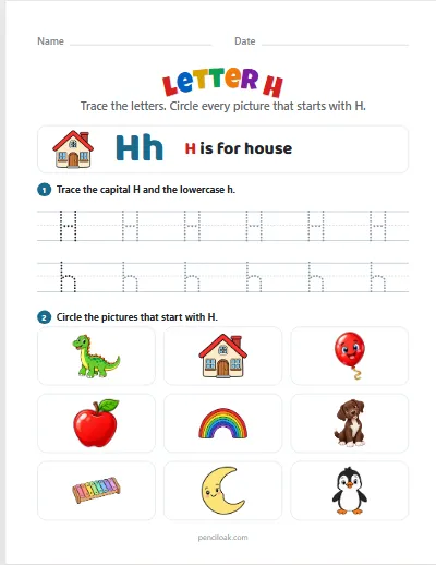 Letter H worksheet
