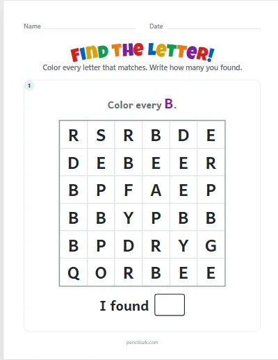 Letter hunt · B · Capital · 1 puzzle worksheet