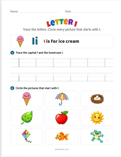 Letter I worksheet