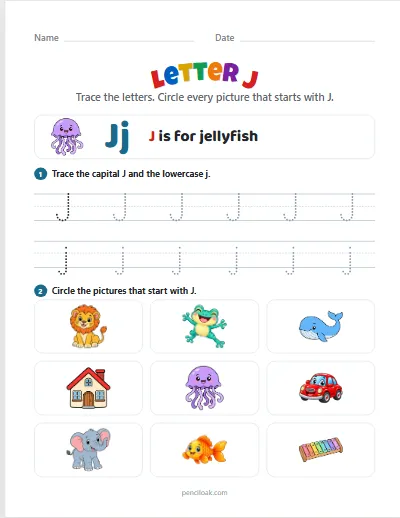 Letter J worksheet