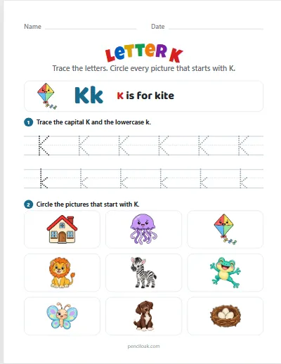 Letter K worksheet