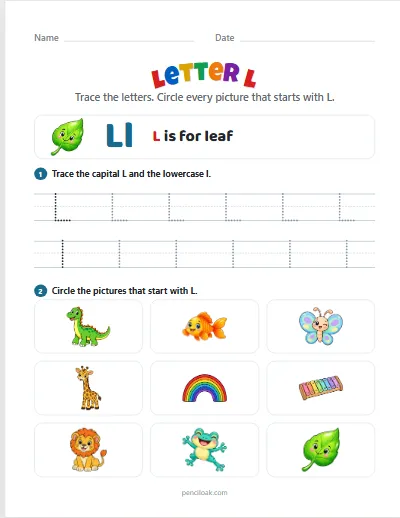 Letter L worksheet
