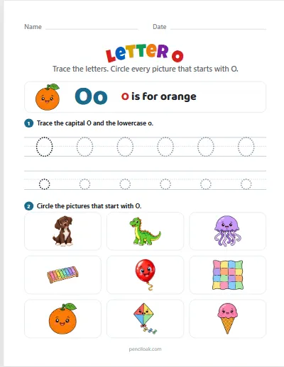 Letter O worksheet
