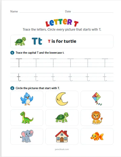 Letter T worksheet