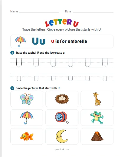 Letter U worksheet