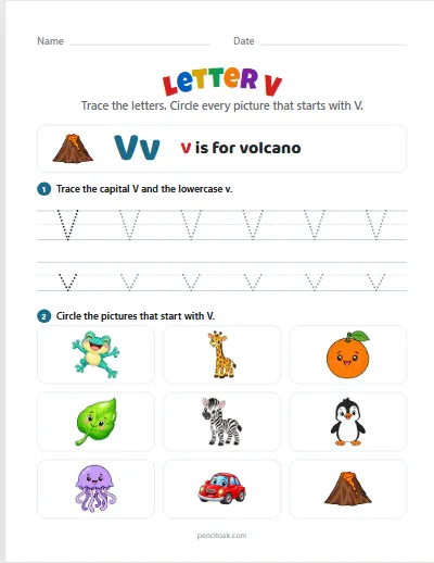 Letter V worksheet