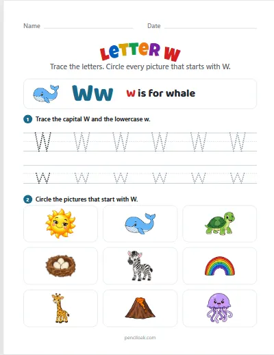 Letter W worksheet