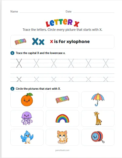 Letter X worksheet