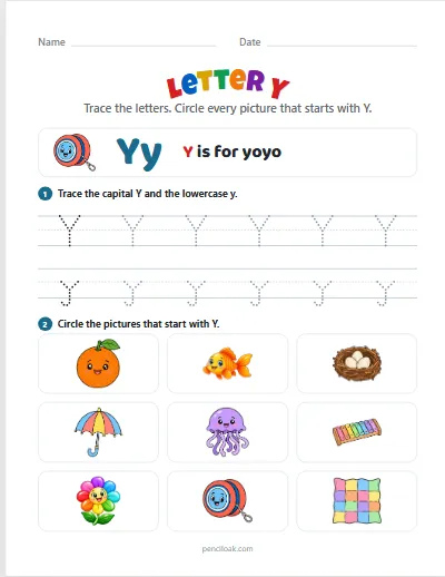 Letter Y worksheet