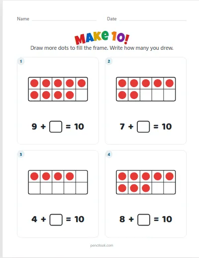 Make 10 · 4 frames · set 2 worksheet