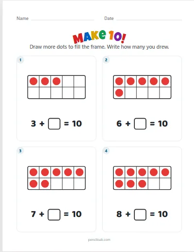 Make 10 · 4 frames worksheet