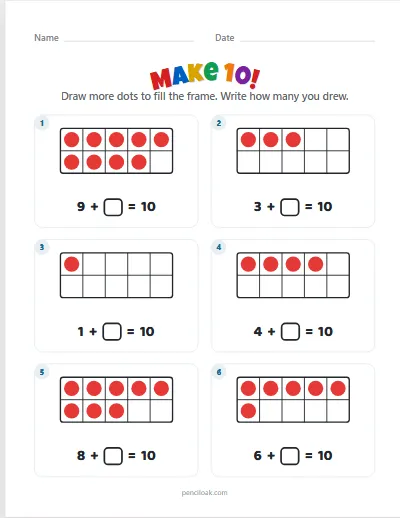 Make 10 · 6 frames worksheet
