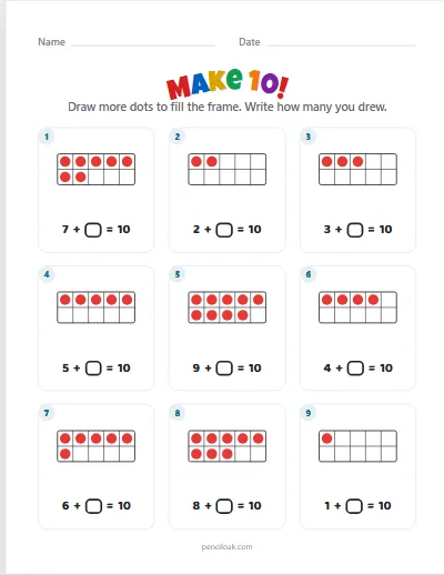 Make 10 · 9 frames worksheet