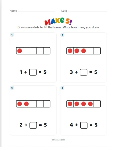Make 5 · 4 frames · set 2 worksheet