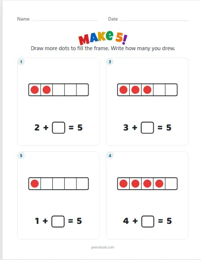 Make 5 · 4 frames worksheet