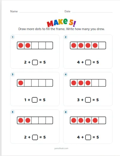 Make 5 · 6 frames · set 2 worksheet