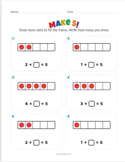 Make 5 · 6 frames worksheet