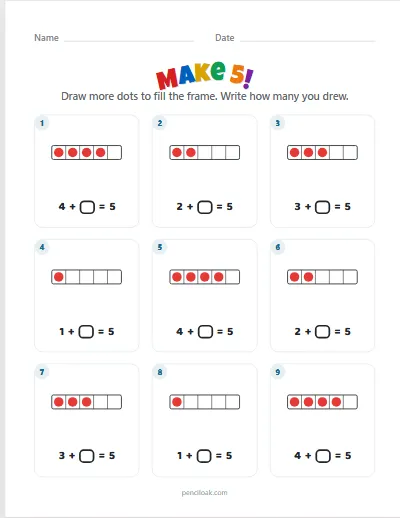 Make 5 · 9 frames worksheet
