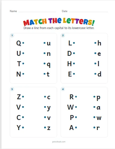 Match the letters · All letters · 4 pairs · 4 questions · set 2 worksheet
