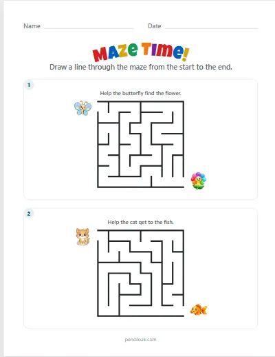 Maze · Easy 8 × 8 · 2 mazes worksheet