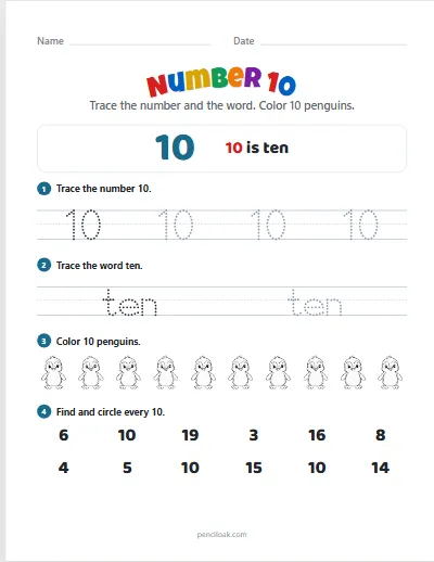 Number 10 worksheet