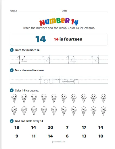 Number 14 worksheet