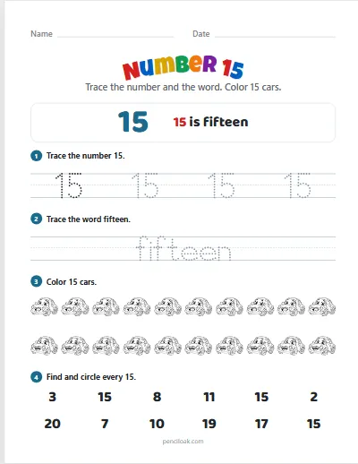 Number 15 worksheet