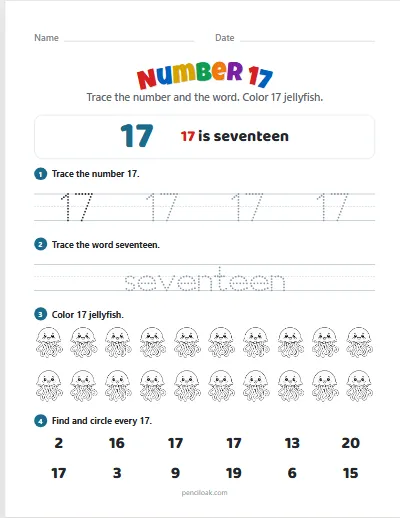 Number 17 worksheet