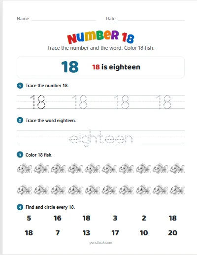 Number 18 worksheet
