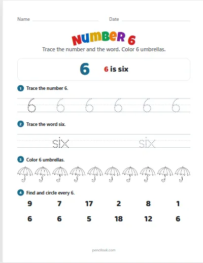 Number 6 worksheet