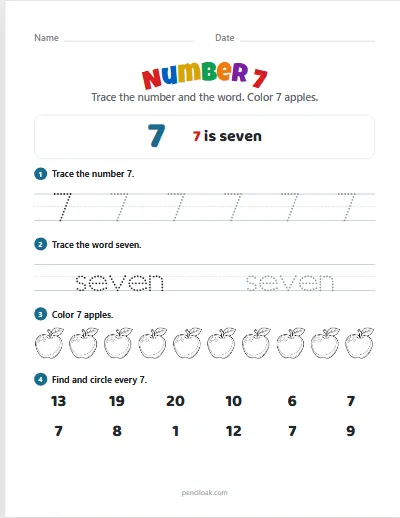 Number 7 worksheet