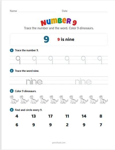 Number 9 worksheet